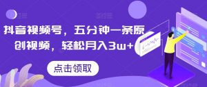 抖音视频号,五分钟一条原创视频,轻松月入3w+【独家秘诀,传授赚钱方法】【揭秘】-甬战资源库