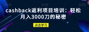 cashback返利项目培训：轻松月入3000刀的秘密-甬战资源库