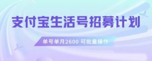 支付宝生活号作者招募计划,单号单月2600,可批量去做,工作室一人一个月轻松1w+【揭秘】-甬战资源库