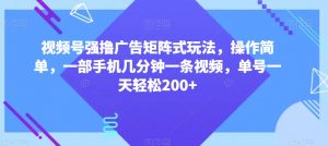 视频号强撸广告矩阵式玩法,操作简单,一部手机几分钟一条视频,单号一天轻松200+【揭秘】-甬战资源库