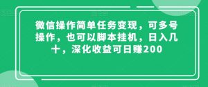 微信操作简单任务变现，可多号操作，也可以脚本挂机，日入几十，深化收益可日赚200【揭秘】-甬战资源库