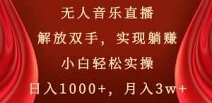 无人音乐直播，解放双手，实现躺赚，小白轻松实操，日入1000+，月入3w+【揭秘】-甬战资源库