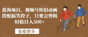 蓝海项目,视频号怀旧动画搭配搞笑段子,只要会剪辑轻松日入500+【揭秘】-甬战资源库
