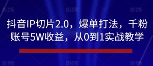抖音IP切片2.0，爆单打法，千粉账号5W收益，从0到1实战教学【揭秘】-甬战资源库