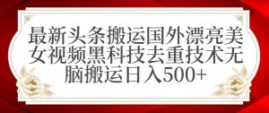 最新头条搬运国外漂亮美女视频黑科技去重技术无脑搬运日入500+【揭秘】-甬战资源库