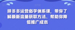 拼多多运营必学体系课，带你了解最新流量获取方法、帮助你降低推广成本-甬战资源库