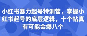 小红书暴力起号特训营，掌握小红书起号的底层逻辑，十个帖真有可能会爆八个-甬战资源库