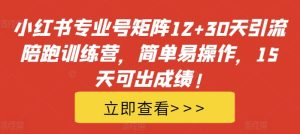 小红书专业号矩阵12+30天引流陪跑训练营,简单易操作,15天可出成绩!-甬战资源库