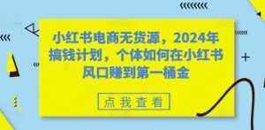 小红书电商无货源,2024年搞钱计划,个体如何在小红书风口赚到第一桶金-甬战资源库