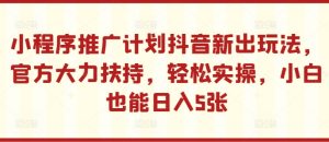 小程序推广计划抖音新出玩法,官方大力扶持,轻松实操,小白也能日入5张【揭秘】-甬战资源库