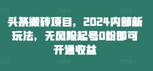 头条搬砖项目，2024内部新玩法，无风险起号0粉即可开通收益-甬战资源库