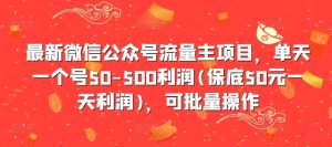 最新微信公众号流量主项目,单天一个号50-500利润(保底50元一天利润),可批量操作-甬战资源库