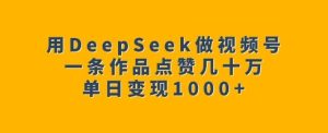 用DeepSeek做视频号,一条作品点赞几十万,单日变现1k-甬战资源库
