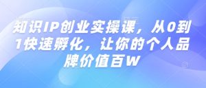 知识IP创业实操课，从0到1快速孵化，让你的个人品牌价值百W-甬战资源库