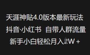 天涯神贴4.0版本最新玩法，抖音·小红书自带人群流量，新手小白轻松月入过W-甬战资源库