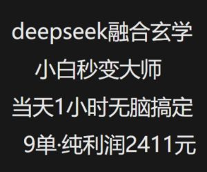 抖音小红书deepseek融合玄学,纯小白秒变大师,当天1小时无脑搞定9单,纯利润上千-甬战资源库