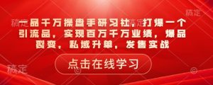 一品千万操盘手研习社，打爆一个引流品，实现百万千万业绩，爆品裂变，私域升单，发售实战-甬战资源库