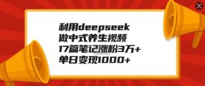 利用deepseek做中式养生视频，17篇笔记涨粉3万+，单日变现1k-甬战资源库