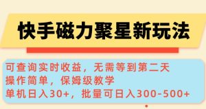 快手磁力新玩法，可查询实时收益，单机30+，批量可日入3到5张【揭秘】-甬战资源库