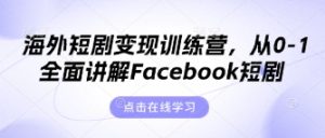 海外短剧变现训练营,从0-1全面讲解Facebook短剧-甬战资源库