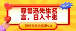 靠鲁迅先生名言，日入数张，视频号掘金赛道5.0-甬战资源库