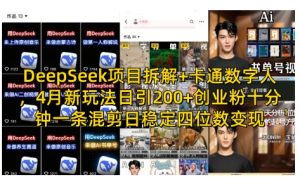 DeepSeek项目拆解+卡通数字人，4月新玩法日引200+创业粉十分钟一条混剪日稳定四位数变现-甬战资源库