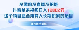 不露脸不直播不拍摄抖音单条视频日入1k+这个项目适合所有人长期积累的项目-甬战资源库