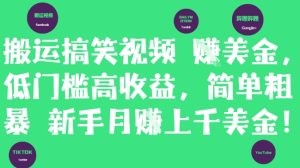 搬运搞笑视频挣美金，低门槛高收益，简单粗暴新手月入上千美刀-甬战资源库