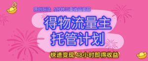 得物流量主托管计划，原创玩法，5分钟三重收益变现，快速变现，48小时即得收益【揭秘】-甬战资源库