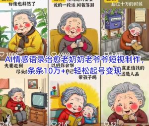 AI情感语录治愈老奶奶老爷爷短视制作，条条10万+，轻松起号变现-甬战资源库