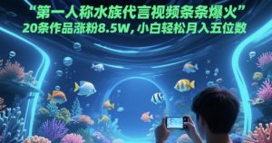 第一人称水族代言视频条条爆火，20条作品涨粉8.5W，小白轻松月入五位数-甬战资源库