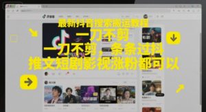 最新抖音搜索搬运教程，一刀不剪，条条过抖，推文短剧影视涨粉都可以-甬战资源库