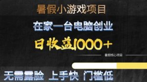 暑假小游戏项目，在家一台电脑创业，日收益1k+，无需露脸，上手快门槛低【揭秘】-甬战资源库